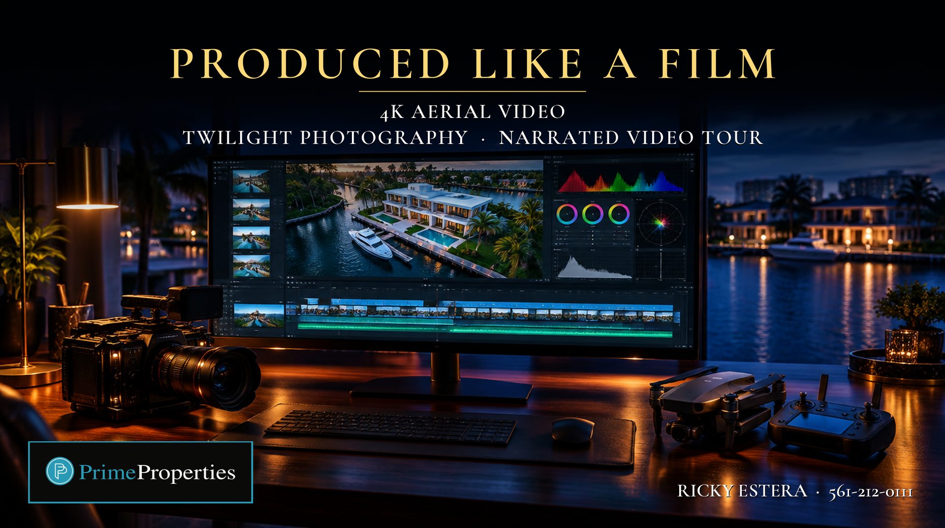 Produced like a film: 4K aerial video, twilight photography and a narrated video tour